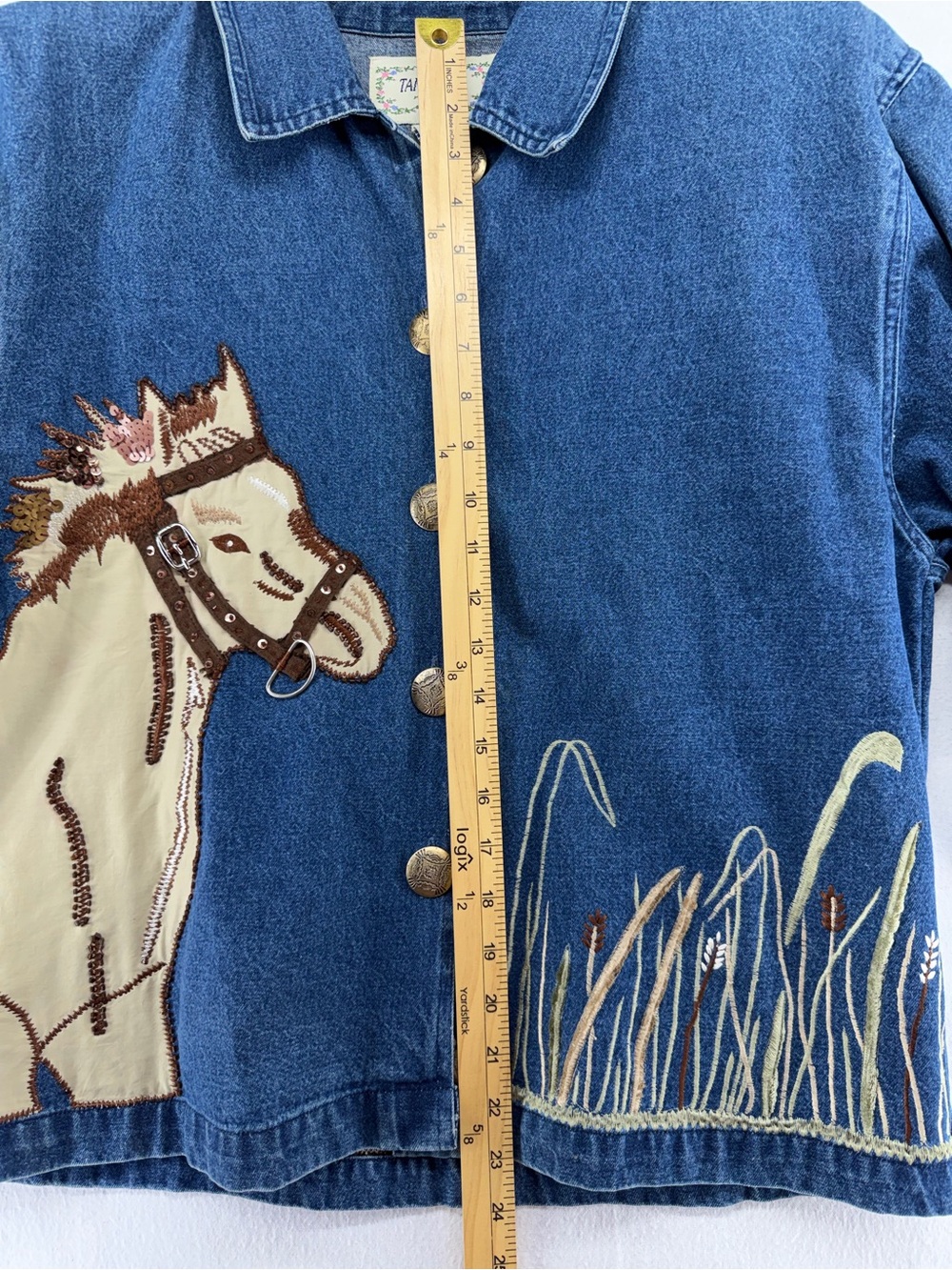 Womens Cowgirl Horse Equestrian Western Denim Beaded Sequin Jacket Medium - Picture 9 of 9